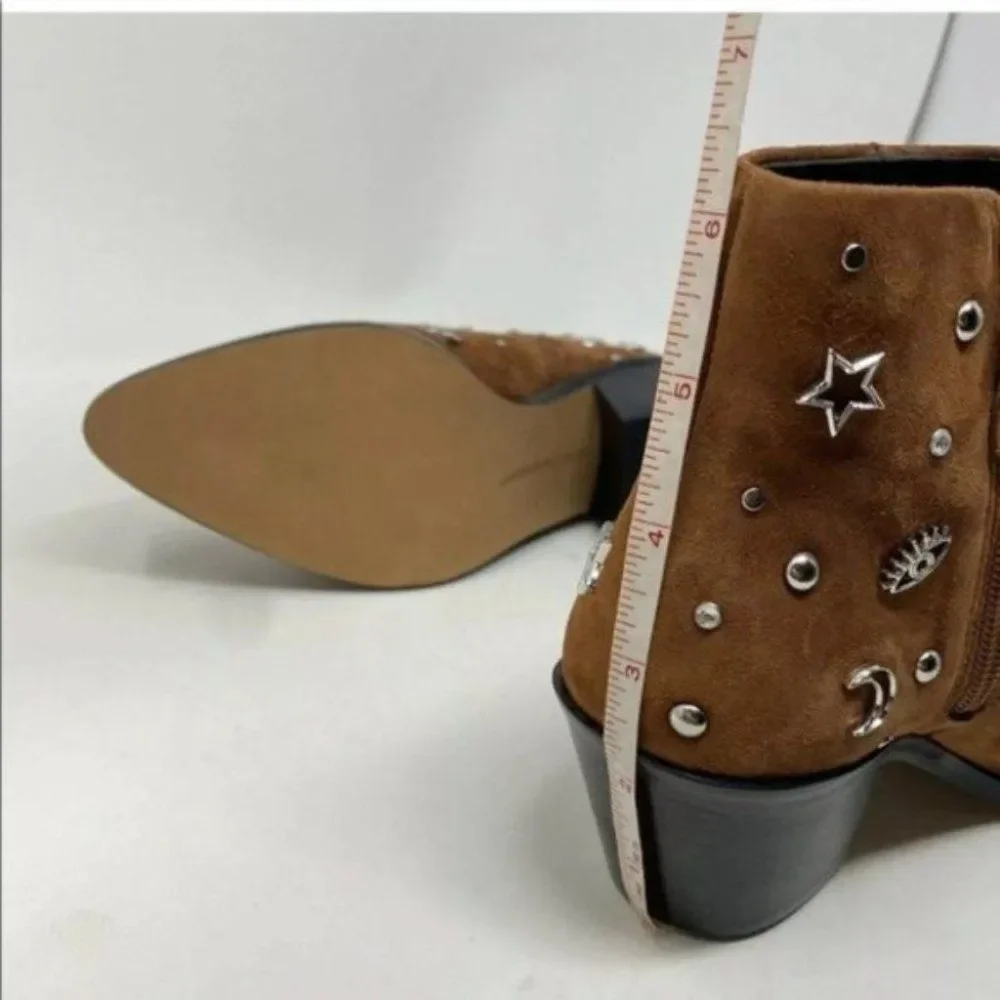 Rebecca Minkoff Booties WMNS 5.5 Brown Suede Studded Celestial Lizzie Stars Moon